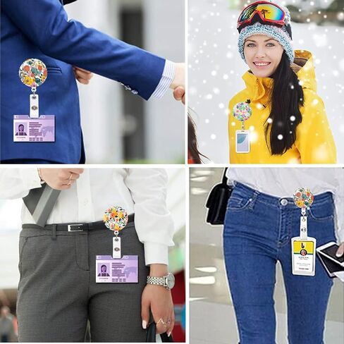 Badge Reel Retractable Nurse Badge Holder Cute Name Decorative Badge Reels with Clip on ID Card Holders (1 Pack Cute Navy Blue Floral) in Kuwait