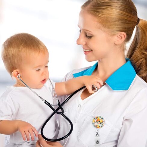 Badge Reel Retractable Nurse Badge Holder Cute Name Decorative Badge Reels with Clip on ID Card Holders (1 Pack Cute Navy Blue Floral) in Kuwait