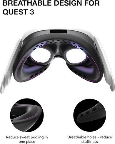 غطاء وسادة وجه من السيليكون VR لملحقات سماعات الرأس الأصلية Meta Quest 3، قناع وسادة الوجه لسماعات Oculus Quest 3، غطاء وجه مسامي (أسود) in Kuwait