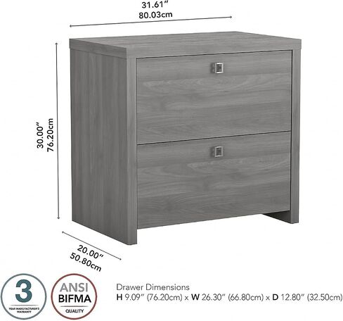 خزانة ملفات جانبية من Bush Business Furniture مع مجموعة أجهزة Echo من الساتان الفضي ووحدة حفظ ملفات درجين للمكتب المنزلي أو الاحترافي 31Wx20Lx30H in Saudi Arabia