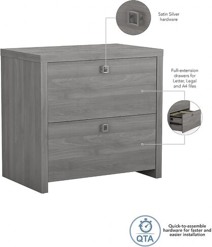 خزانة ملفات جانبية من Bush Business Furniture مع مجموعة أجهزة Echo من الساتان الفضي ووحدة حفظ ملفات درجين للمكتب المنزلي أو الاحترافي 31Wx20Lx30H in Saudi Arabia