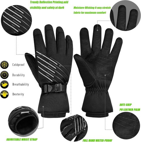 قفازات الشتاء BIKINGMOREOK للرجال والنساء، -10 درجة فهرنهايت 3M قفازات التزلج على الجليد التي تعمل باللمس قفازات التزلج على الجليد قفازات الثلج مع غشاء TPU المقاوم للماء وقفازات الطقس البارد in Kuwait