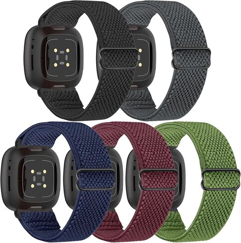 أربطة قابلة للتمدد متوافقة مع Fitbit Versa 4 Bands/Fitbit Versa 3 Bands/Fitbit Sense 2 Bands/Fitbit Sense Bands للنساء والرجال، أساور معصم بديلة لحزام رياضي مرن من النايلون قابل للتعديل لـ Versa 4/Versa 3/Sense 2/Sense in Kuwait