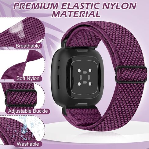 أربطة قابلة للتمدد متوافقة مع Fitbit Versa 4 Bands/Fitbit Versa 3 Bands/Fitbit Sense 2 Bands/Fitbit Sense Bands للنساء والرجال، أساور معصم بديلة لحزام رياضي مرن من النايلون قابل للتعديل لـ Versa 4/Versa 3/Sense 2/Sense in Kuwait