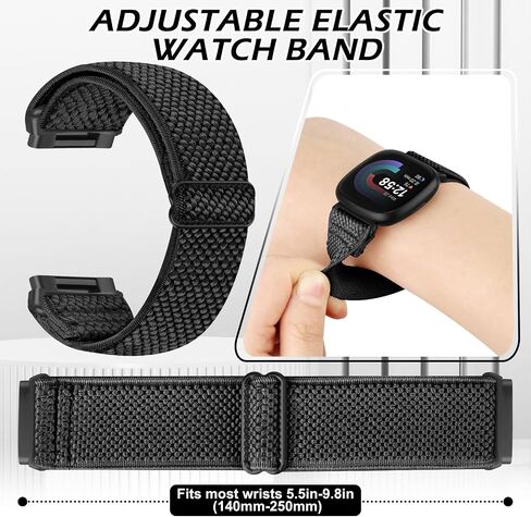 أربطة قابلة للتمدد متوافقة مع Fitbit Versa 4 Bands/Fitbit Versa 3 Bands/Fitbit Sense 2 Bands/Fitbit Sense Bands للنساء والرجال، أساور معصم بديلة لحزام رياضي مرن من النايلون قابل للتعديل لـ Versa 4/Versa 3/Sense 2/Sense in Kuwait