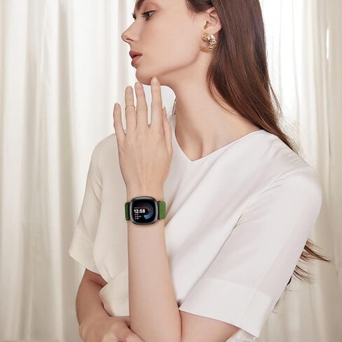 أربطة قابلة للتمدد متوافقة مع Fitbit Versa 4 Bands/Fitbit Versa 3 Bands/Fitbit Sense 2 Bands/Fitbit Sense Bands للنساء والرجال، أساور معصم بديلة لحزام رياضي مرن من النايلون قابل للتعديل لـ Versa 4/Versa 3/Sense 2/Sense in Kuwait