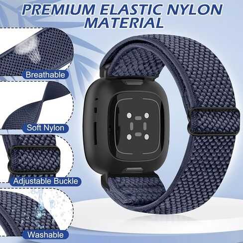 أربطة قابلة للتمدد متوافقة مع Fitbit Versa 4 Bands/Fitbit Versa 3 Bands/Fitbit Sense 2 Bands/Fitbit Sense Bands للنساء والرجال، أساور معصم بديلة لحزام رياضي مرن من النايلون قابل للتعديل لـ Versa 4/Versa 3/Sense 2/Sense in Kuwait