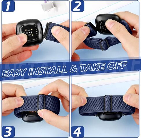 أربطة قابلة للتمدد متوافقة مع Fitbit Versa 4 Bands/Fitbit Versa 3 Bands/Fitbit Sense 2 Bands/Fitbit Sense Bands للنساء والرجال، أساور معصم بديلة لحزام رياضي مرن من النايلون قابل للتعديل لـ Versa 4/Versa 3/Sense 2/Sense in Kuwait