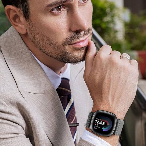 أربطة قابلة للتمدد متوافقة مع Fitbit Versa 4 Bands/Fitbit Versa 3 Bands/Fitbit Sense 2 Bands/Fitbit Sense Bands للنساء والرجال، أساور معصم بديلة لحزام رياضي مرن من النايلون قابل للتعديل لـ Versa 4/Versa 3/Sense 2/Sense in Kuwait