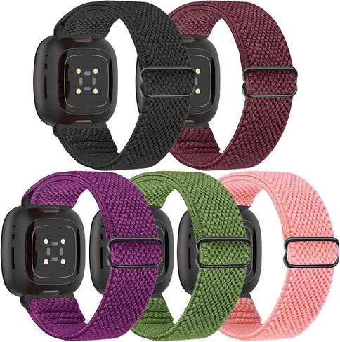 أربطة قابلة للتمدد متوافقة مع Fitbit Versa 4 Bands/Fitbit Versa 3 Bands/Fitbit Sense 2 Bands/Fitbit Sense Bands للنساء والرجال، أساور معصم بديلة لحزام رياضي مرن من النايلون قابل للتعديل لـ Versa 4/Versa 3/Sense 2/Sense in Kuwait