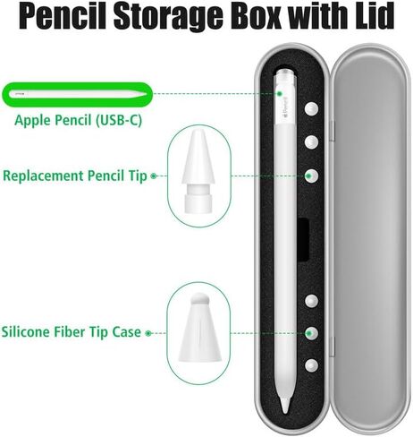 AGVEE iPencil (USB-C) Case with Storage Carrying Box & 3 Pcs Replacement Tips & 3 Pcs Silicone Fiber Nibs Sleeve Covers Skin for Apple Pencil USB-C, Black in Saudi Arabia