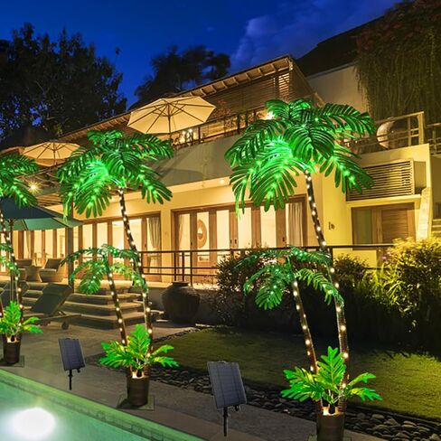 Lighted Palm Trees for Outside Patio, Artificial Palm Tree 6Ft LED Christmas Tree Fake Tropical Plant Light for Tiki Bar Pool Porch Deck Party-Fern in Saudi Arabia