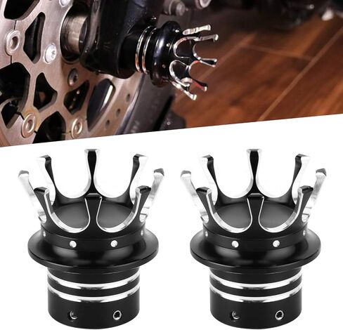 Aramox Front Axle Nut Covers Caps Kit, 5 Colors Front Axle Nut Cap Covers Distinctive Crown Styling CNC Aluminum Alloy for Motorbike Modification(Black Chrome) in Saudi Arabia