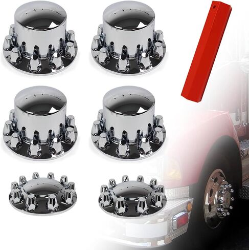 33 mm Axle Cover Chrome Standard 2 Front and 4 Rear Wheel Cover Set Lug Nut Covers for Semi Trucks Removable Screw-on Hub Caps Kit (Installation Tool Included) in Saudi Arabia