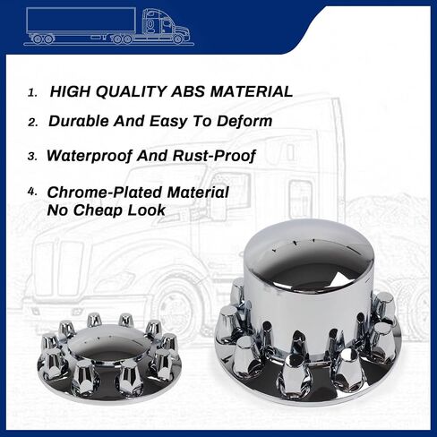 33 mm Axle Cover Chrome Standard 2 Front and 4 Rear Wheel Cover Set Lug Nut Covers for Semi Trucks Removable Screw-on Hub Caps Kit (Installation Tool Included) in Saudi Arabia