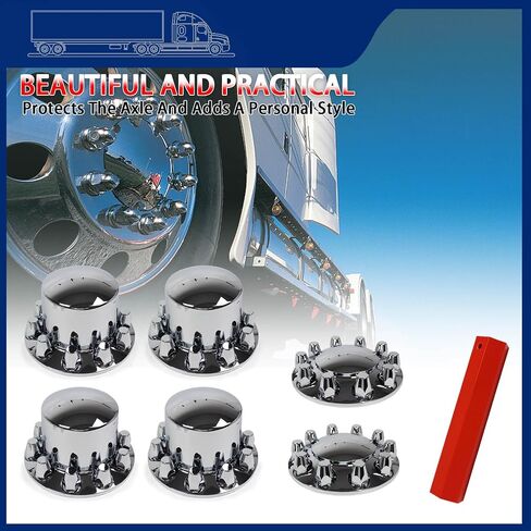 33 mm Axle Cover Chrome Standard 2 Front and 4 Rear Wheel Cover Set Lug Nut Covers for Semi Trucks Removable Screw-on Hub Caps Kit (Installation Tool Included) in Saudi Arabia