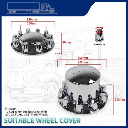 33 mm Axle Cover Chrome Standard 2 Front and 4 Rear Wheel Cover Set Lug Nut Covers for Semi Trucks Removable Screw-on Hub Caps Kit (Installation Tool Included) in Saudi Arabia