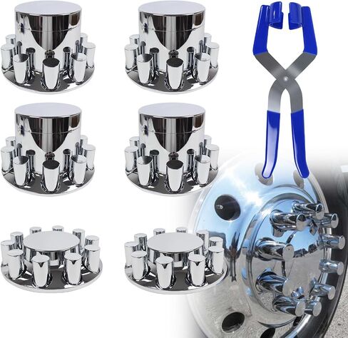 33 mm Axle Cover Chrome Standard 2 Front and 4 Rear Wheel Cover Set Lug Nut Covers for Semi Trucks Removable Screw-on Hub Caps Kit (Installation Tool Included) in Saudi Arabia