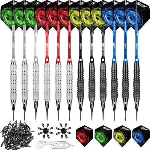 CyeeLife 18 Gram Soft tip Darts with 2Designs,4 Colors Aluminium shafts with Rubber Rings,100 Extra Tips and Dart Tool in Saudi Arabia