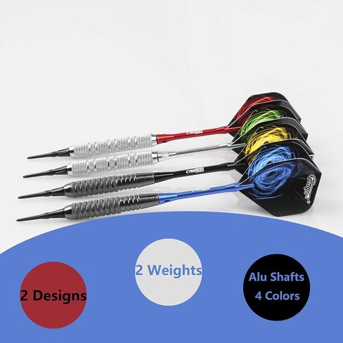 CyeeLife 18 Gram Soft tip Darts with 2Designs,4 Colors Aluminium shafts with Rubber Rings,100 Extra Tips and Dart Tool in Saudi Arabia