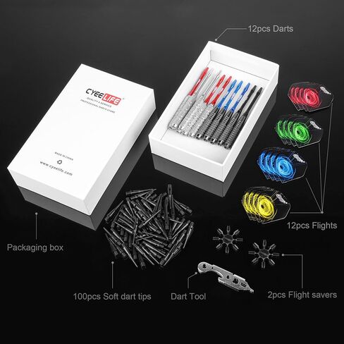 CyeeLife 18 Gram Soft tip Darts with 2Designs,4 Colors Aluminium shafts with Rubber Rings,100 Extra Tips and Dart Tool in Saudi Arabia