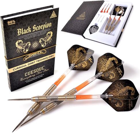 CUESOUL Black Scorpion 22/24/26 Grams Tungsten Steel Tip Dart Set,Barrel with Titanium Coated Finished in Saudi Arabia