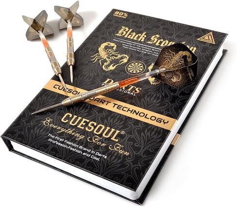 CUESOUL Black Scorpion 22/24/26 Grams Tungsten Steel Tip Dart Set,Barrel with Titanium Coated Finished in Saudi Arabia
