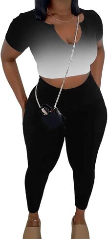 Nimsruc 2 Piece Sets For Women Sexy Casual Workout Crop Short Sleeve Long pants Leggings Sets Summer Active Wear in Saudi Arabia