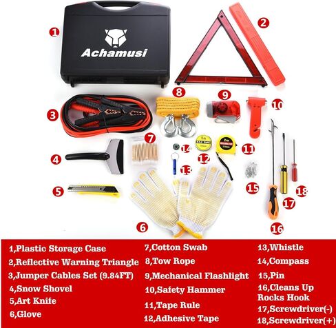 مجموعة أدوات السيارة للطوارئ على جانب الطريق، مجموعة أدوات أمان السيارة في حالات الطوارئ مع كابل توصيل، مثلث تحذير عاكس، إلخ in Kuwait