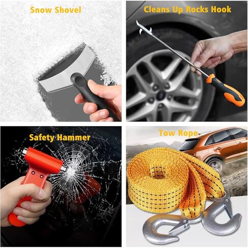 مجموعة أدوات السيارة للطوارئ على جانب الطريق، مجموعة أدوات أمان السيارة في حالات الطوارئ مع كابل توصيل، مثلث تحذير عاكس، إلخ in Kuwait