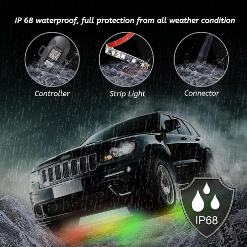 طقم إضاءة LED تحت التوهج بلون الأحلام - 6 قطع IP68 خارجية مقاومة للماء من النيون تحت السيارة مع شريط تحت الجسم مع التحكم في التطبيق، طقم أضواء الصخور لمطاردة الألوان عن بعد لجميع سيارات الدفع الرباعي والشاحنات in Kuwait