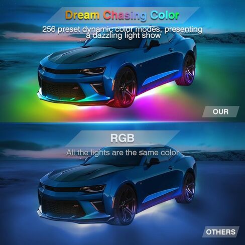 6 قطع Dreamcolor Chasing Underglow Kit للسيارات والشاحنات وسيارات الدفع الرباعي وعربة الجولف RV مع جهاز التحكم عن بعد، 264 مصباح LED RGB-IC أضواء تحت الجسم، أضواء شريط نيون متعددة الألوان إضاءة خارجية مقاومة للماء 12 فولت in Kuwait