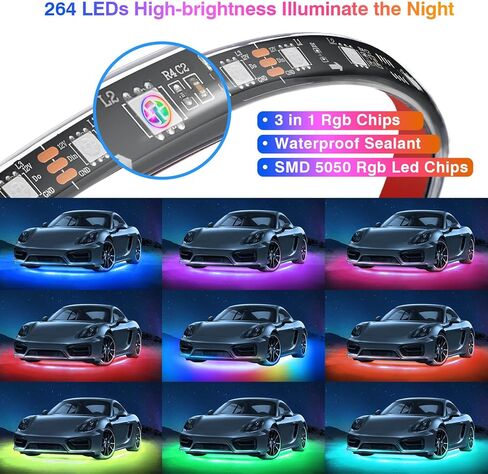 6 قطع Dreamcolor Chasing Underglow Kit للسيارات والشاحنات وسيارات الدفع الرباعي وعربة الجولف RV مع جهاز التحكم عن بعد، 264 مصباح LED RGB-IC أضواء تحت الجسم، أضواء شريط نيون متعددة الألوان إضاءة خارجية مقاومة للماء 12 فولت in Kuwait