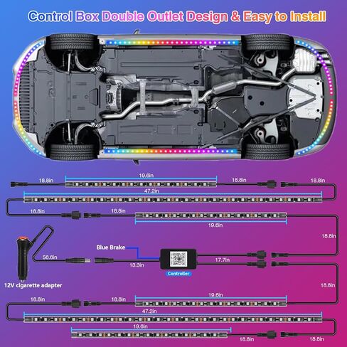 6 قطع Dreamcolor Chasing Underglow Kit للسيارات والشاحنات وسيارات الدفع الرباعي وعربة الجولف RV مع جهاز التحكم عن بعد، 264 مصباح LED RGB-IC أضواء تحت الجسم، أضواء شريط نيون متعددة الألوان إضاءة خارجية مقاومة للماء 12 فولت in Kuwait