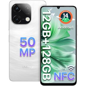 UMIDIGI G9C Android 14 هاتف محمول غير مقفلة ، ثماني أوكتا-كورت 12 جيجابايت + 128 جيجابايت توسيع 1 تيرابايت من الهاتف الذكي غير المؤمن ، 6.75 "HD + 90Hz ، بطارية 5000 مللي أمبير في الساعة ، كاميرا 50 ميجابكسل ، GPS ، BT 5.4 ، NFC ، AI Face Unlock ، White ،