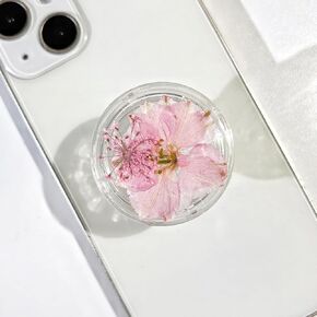 Real Flower Dried Flower Mobile Phone Grip, Pink Flying Swallow Pressed Mobile Phone Holder, Folding Elastic Base, Compatible with Kindle e-Readers, Phone Electronic Accessories