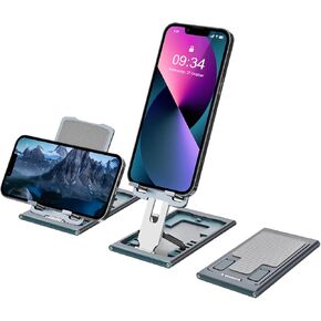 Ultra Thin Foldable Cell Phone Stand, Angle Height Adjustable Portable Phone Holder for Desk Aluminum Mobile Phone Cradle Dock Compatible with iPhone, Samsung Galaxy, iPad, Tablets Up to 12"