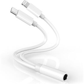 [Apple MFi Certified] Headphone Adapter for iPhone 16 15 14, 2-in-1 Lightning/USB C to 3.5 mm Headphone Jack Adapter, iPhone Aux Adapter Converter Dongle Audio Cable for iPhone 16 15 14 13 12 11 XS XR