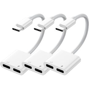 USB C Splitter,3-Pack Dual USBC Headphone and Charger Adapter,2-in-1 Type C Audio Dongle Cable with PD 60W Fast Charging for iPhone 16/15 Plus Pro Max,iPad,Galaxy,Pixel,MacBook and More USB-C Devices