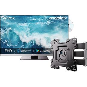 SYLVOX 12 Volt TV with Mount, 22" Smart TV with DVD Player Built in, 1080P Android TV with Google Play, ATSC NTSC WiFi Bluetooth HDMI USB, AC/DC Powered, 12V TV for RV Camper Boat Coastal Home (Marine