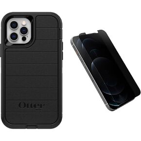 OtterBox iPhone 12/12 Pro Defender Series Case & Privacy Glass Screen Protector - Rugged Multi-Layer Protection, Port Covers, with Amplify Glass Privacy Screen Protector, Scratch Resistant, Black