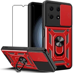 Case for Tecno Spark 30 Pro 4G with Tempered Glass Screen Protector,Sliding Camera Window, Kickstand, Shock-Proof Anti-Scratch Dual-Layer Phone Cover, Black
