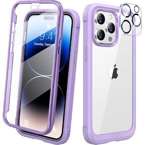 Diaclara Designed for iPhone 14 Pro Max Case 6.7’’, [2023 Upgraded] Full Body Rugged Case w/Built-in Touch Sensitive Anti-Scratch Screen Protector+9H Glass Camera Lens Protector(Peri Purple)