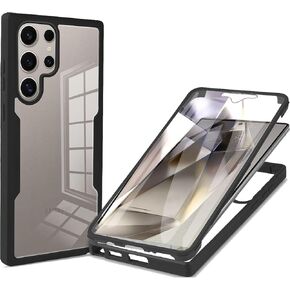 for Samsung Galaxy S25 Ultra (Not S25) Clear Case with Screen Protector, Dual Layer Full Body Shockproof Dustproof All-Inclusive Cover Case for Samsung Galaxy S25 Ultra QB-Black