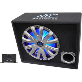 Rockville NYC Acoustics NSE12L 1200W Powered/Amplified Car Subwoofer/Sub Enclosure+LED, Black, 12"