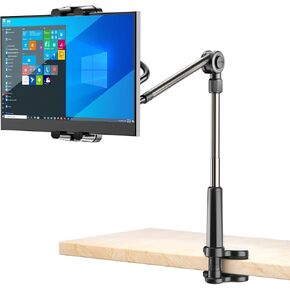 Foldable Desk Tablet Mount for iPad Portable Monitor 4.7-15.6'', Long Gooseneck Tablet Arm Holder, Table Tripod with Clamp Compatible with Surface Pro, All iPad Pro 12.9