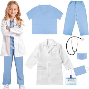 Doctor Scrubs Costume for Kids With Stethoscope Lab Coat Career Day Costume Doctor Dress Up For Boys Girls 3-12 in Saudi Arabia