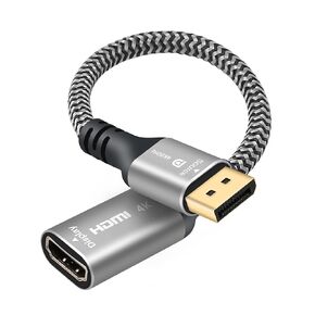 4K@60Hz DisplayPort to HDMI Adapter, Uni-Directional DP DisplayPort Male (Source) to HDMI Female (Screen) Braided Cord Converter Connector for PC, Dell, HP, AMD, NVIDIA Laptop HDTV Monitor