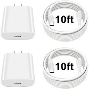 [2 Pack] 10ft iPhone 16 15 Charger,ipad pro Charger,20W USB C Fast Charger for Phone 15, iPad Pro,iPad Air 5th/4th, 2022 iPad 10th Generation, iPad Mini 6, Pixel,with 10ft C Charging Cable