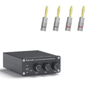 Fosi Audio Banana Plugs 2 Pairs / 4 pcs and TB10A 2 Channel Stereo Audio Amplifier Receiver